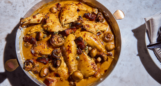 Brined Cockerel with Vin Jaune